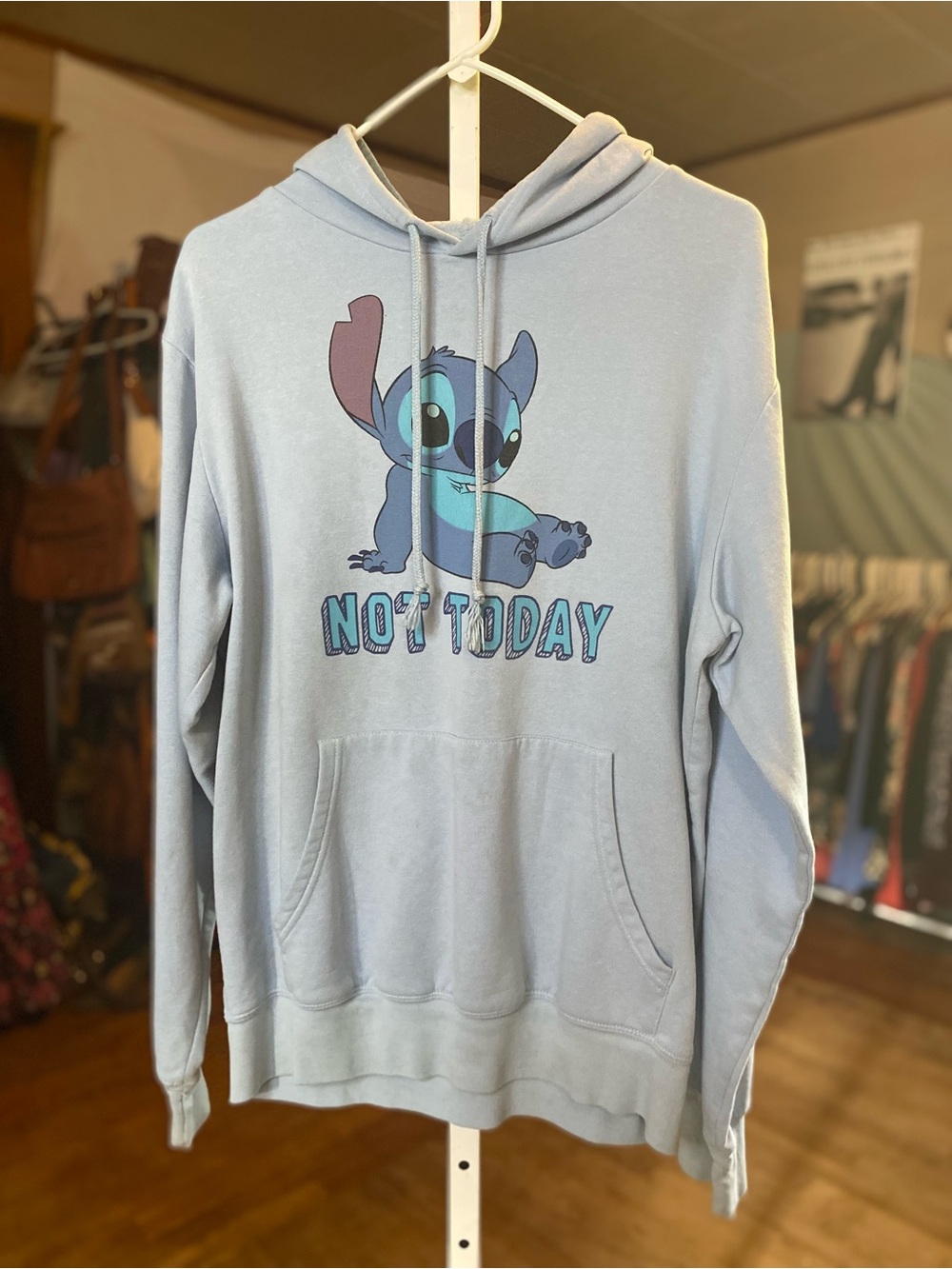 Light Blue Stitch ‘not today’ Graphic Hoodie - Women's Pullover